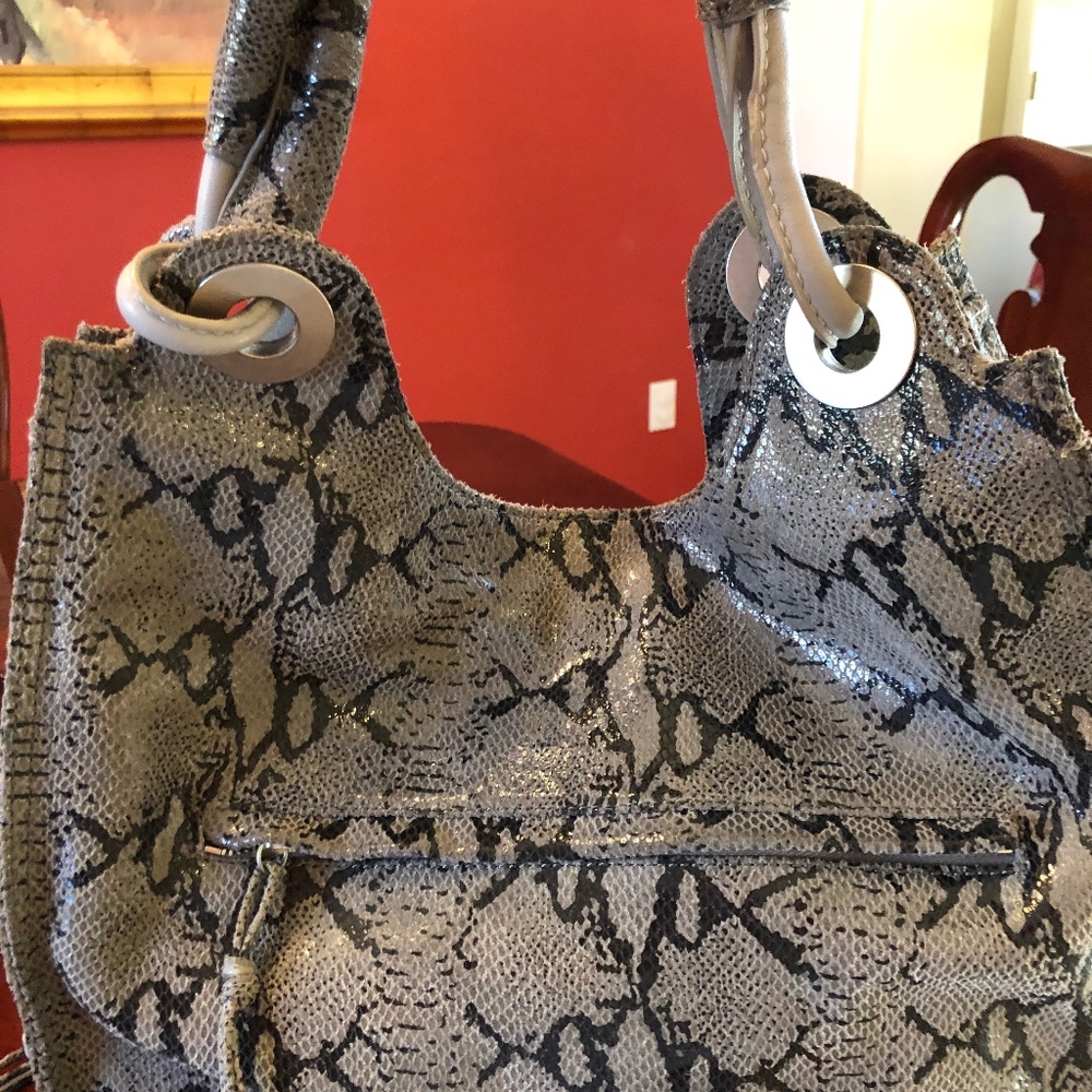 Grey leather Makowski Snakeskin Print Handbag